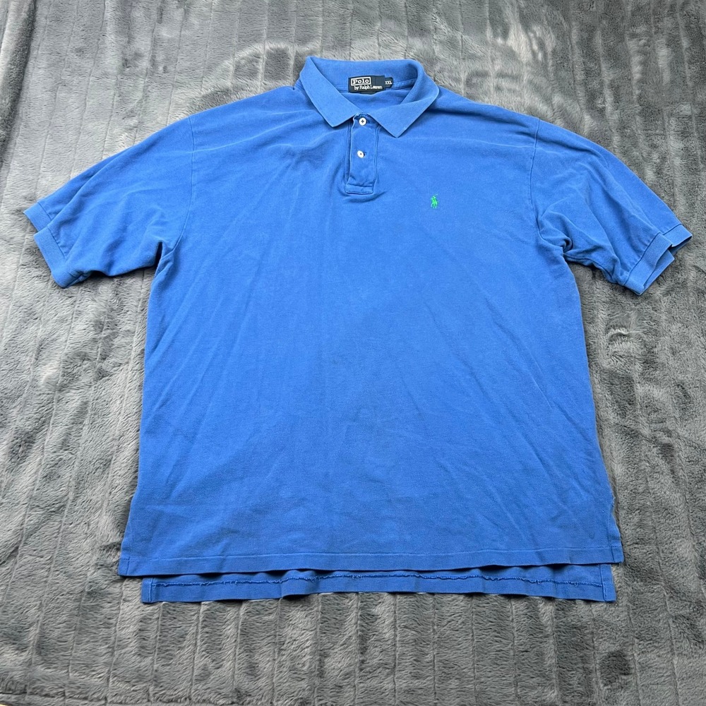 Polo Ralph Lauren Mens XXL Blue Short Sleeve Cotton Pique Polo Shirt Green Pony